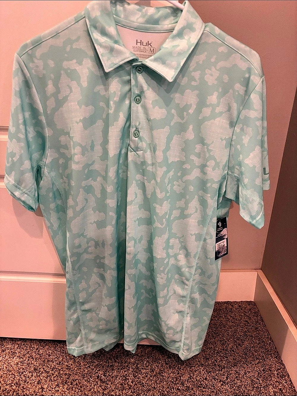 Huk Printed Pursuit Performance Polo Men's Camo Shirt Green & White Medium